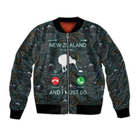 New Zealand is Calling and I Must Go Bomber Jacket Kiwi Bird Silhouette