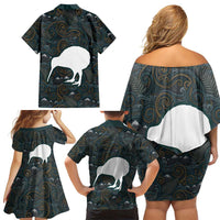 New Zealand is Calling and I Must Go Family Matching Off Shoulder Short Dress and Hawaiian Shirt Kiwi Bird Silhouette