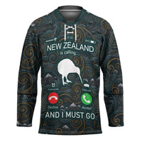 New Zealand is Calling and I Must Go Hockey Jersey Kiwi Bird Silhouette