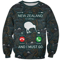 New Zealand is Calling and I Must Go Sweatshirt Kiwi Bird Silhouette