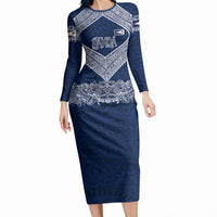 American Samoa Eagle Long Sleeve Bodycon Dress Sea Turtle Traditional Polynesian Tribal Tattoo