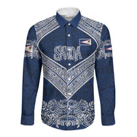 American Samoa Eagle Long Sleeve Button Shirt Sea Turtle Traditional Polynesian Tribal Tattoo