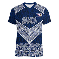 American Samoa Eagle Women V-Neck T-Shirt Sea Turtle Traditional Polynesian Tribal Tattoo TS04 Female Blue White - Polynesian Pride