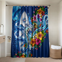 American Samoa Pago Pago Bathroom Set Sea Turtle And Fruit Bat - Tropical Hibiscus Flowers Polynesian TS04 Shower Curtain Only Blue White - Polynesian Pride