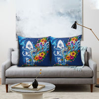 American Samoa Pago Pago Pillow Cover Sea Turtle And Fruit Bat - Tropical Hibiscus Flowers Polynesian TS04 - Polynesian Pride