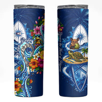 American Samoa Pago Pago Skinny Tumbler Sea Turtle And Fruit Bat - Tropical Hibiscus Flowers Polynesian TS04 Blue White - Polynesian Pride