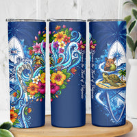American Samoa Pago Pago Skinny Tumbler Sea Turtle And Fruit Bat - Tropical Hibiscus Flowers Polynesian TS04 - Polynesian Pride