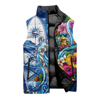 American Samoa Pago Pago Sleeveless Puffer Jacket Sea Turtle And Fruit Bat - Tropical Hibiscus Flowers Polynesian TS04 - Polynesian Pride