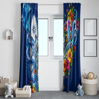 American Samoa Pago Pago Window Curtain Sea Turtle And Fruit Bat - Tropical Hibiscus Flowers Polynesian TS04 - Polynesian Pride