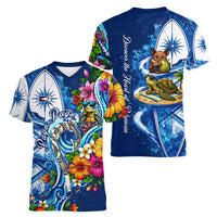 American Samoa Pago Pago Women V-Neck T-Shirt Sea Turtle And Fruit Bat - Tropical Hibiscus Flowers Polynesian TS04 - Polynesian Pride