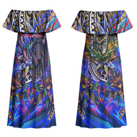 American Samoa Warrior Couples Matching Off Shoulder Maxi Dress and Hawaiian Shirt Polynesian Fruit Bat Talofa Urban Graffiti Street Art TS04 - Polynesian Pride