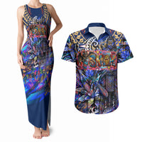 American Samoa Warrior Couples Matching Tank Maxi Dress and Hawaiian Shirt Polynesian Fruit Bat Talofa Urban Graffiti Street Art TS04 Blue Yellow - Polynesian Pride