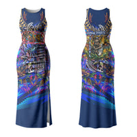 American Samoa Warrior Family Matching Tank Maxi Dress and Hawaiian Shirt Polynesian Fruit Bat Talofa Urban Graffiti Street Art TS04 Mom's Dress Blue Yellow - Polynesian Pride