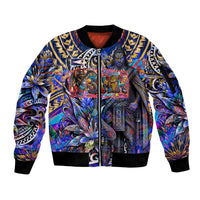 American Samoa Warrior Sleeve Zip Bomber Jacket Polynesian Fruit Bat Talofa Urban Graffiti Street Art TS04 Unisex Blue Yellow - Polynesian Pride