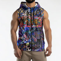 American Samoa Warrior Sleeveless Zip Hoodie Polynesian Fruit Bat Talofa Urban Graffiti Street Art