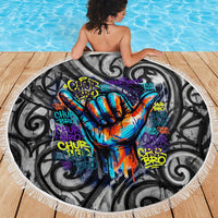 Chur Bro Shaka Sign Beach Blanket New Zealand Koru Colorful Graffiti Splash TS04 - Polynesian Pride