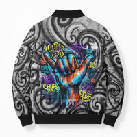 Chur Bro Shaka Sign Bomber Puffer Jacket New Zealand Koru Colorful Graffiti Splash TS04 - Polynesian Pride
