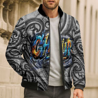Chur Bro Shaka Sign Bomber Puffer Jacket New Zealand Koru Colorful Graffiti Splash TS04 - Polynesian Pride