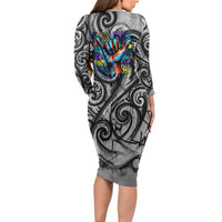 Chur Bro Shaka Sign Family Matching Long Sleeve Bodycon Dress and Hawaiian Shirt New Zealand Koru Colorful Graffiti Splash