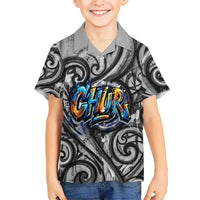 Chur Bro Shaka Sign Family Matching Off Shoulder Short Dress and Hawaiian Shirt New Zealand Koru Colorful Graffiti Splash