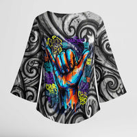Chur Bro Shaka Sign Kimono Sleeve Blouse New Zealand Koru Colorful Graffiti Splash TS04 - Polynesian Pride