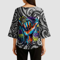 Chur Bro Shaka Sign Kimono Sleeve Blouse New Zealand Koru Colorful Graffiti Splash TS04 - Polynesian Pride