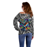 Chur Bro Shaka Sign Off Shoulder Sweater New Zealand Koru Colorful Graffiti Splash TS04 - Polynesian Pride