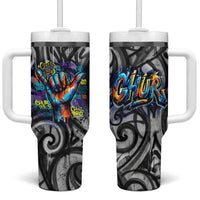 Chur Bro Shaka Sign Tumbler With Handle New Zealand Koru Colorful Graffiti Splash TS04 One Size: 40 oz Multicolor - Polynesian Pride