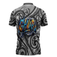 Chur Bro Shaka Sign Zipper Polo Shirt New Zealand Koru Colorful Graffiti Splash