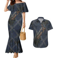 New Zealand She’ll Be Right Couples Matching Mermaid Dress and Hawaiian Shirt NZ Slang No. 8 Wire Map Pattern TS04 Navy Slate - Polynesian Pride
