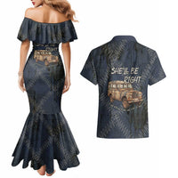 New Zealand She’ll Be Right Couples Matching Mermaid Dress and Hawaiian Shirt NZ Slang No. 8 Wire Map Pattern TS04 - Polynesian Pride