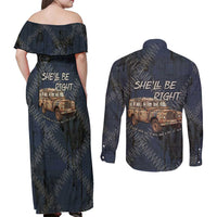 New Zealand She’ll Be Right Couples Matching Off Shoulder Maxi Dress and Long Sleeve Button Shirt NZ Slang No. 8 Wire Map Pattern TS04 - Polynesian Pride