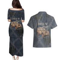 New Zealand She’ll Be Right Couples Matching Puletasi and Hawaiian Shirt NZ Slang No. 8 Wire Map Pattern TS04 - Polynesian Pride