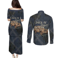 New Zealand She’ll Be Right Couples Matching Puletasi and Long Sleeve Button Shirt NZ Slang No. 8 Wire Map Pattern TS04 - Polynesian Pride