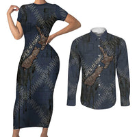 New Zealand She’ll Be Right Couples Matching Short Sleeve Bodycon Dress and Long Sleeve Button Shirt NZ Slang No. 8 Wire Map Pattern TS04 Navy Slate - Polynesian Pride