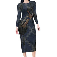 New Zealand She’ll Be Right Family Matching Long Sleeve Bodycon Dress and Hawaiian Shirt NZ Slang No. 8 Wire Map Pattern