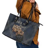 New Zealand She’ll Be Right Leather Tote Bag NZ Slang No. 8 Wire Map Pattern TS04 - Polynesian Pride