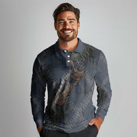 New Zealand She’ll Be Right Long Sleeve Polo Shirt NZ Slang No. 8 Wire Map Pattern TS04 - Polynesian Pride