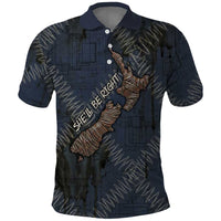 New Zealand She’ll Be Right Polo Shirt NZ Slang No. 8 Wire Map Pattern TS04 Navy Slate - Polynesian Pride