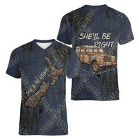 New Zealand She’ll Be Right Women V-Neck T-Shirt NZ Slang No. 8 Wire Map Pattern TS04 - Polynesian Pride