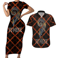 Tu Meke Maori New Zealand Slang Couples Matching Short Sleeve Bodycon Dress and Hawaiian Shirt with Glow Neon Step Style