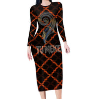 Tu Meke Maori New Zealand Slang Family Matching Long Sleeve Bodycon Dress and Hawaiian Shirt with Glow Neon Step Style