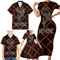 Tu Meke Maori New Zealand Slang Family Matching Short Sleeve Bodycon Dress and Hawaiian Shirt with Glow Neon Step Style