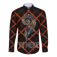 Tu Meke Maori New Zealand Slang Long Sleeve Button Shirt with Glow Neon Step Style TS04 Unisex Black Orange - Polynesian Pride