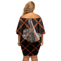 Tu Meke Maori New Zealand Slang Off Shoulder Short Dress with Glow Neon Step Style TS04 - Polynesian Pride