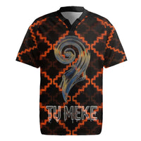 Tu Meke Maori New Zealand Slang Rugby Jersey with Glow Neon Step Style TS04 Black Orange - Polynesian Pride