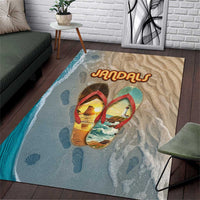Kiwi Jandal Beach Life Area Rug New Zealand Flip Flops Ocean Wave Surf Style TS04 Beige Cyan - Polynesian Pride