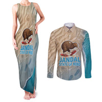Kiwi Jandal Beach Life Couples Matching Tank Maxi Dress and Long Sleeve Button Shirt New Zealand Flip Flops Ocean Wave Surf Style