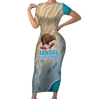 Kiwi Jandal Beach Life Family Matching Short Sleeve Bodycon Dress and Hawaiian Shirt New Zealand Flip Flops Ocean Wave Surf Style
