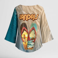 Kiwi Jandal Beach Life Kimono Sleeve Blouse New Zealand Flip Flops Ocean Wave Surf Style TS04 - Polynesian Pride